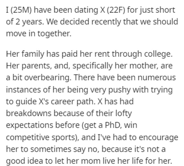 OP and his girlfriend have been dating for almost 2 years, and they decided to move in together