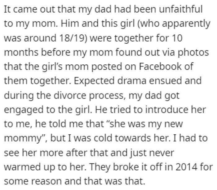 OP recently found out the truth about what happened between her parents