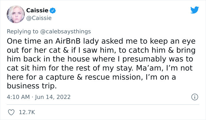 1. Forced to cat sit when on a business trip