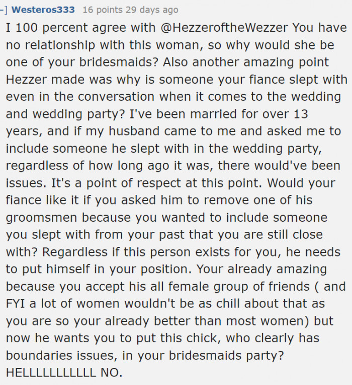 Even other women would have issues if they were in the OP's shoes.