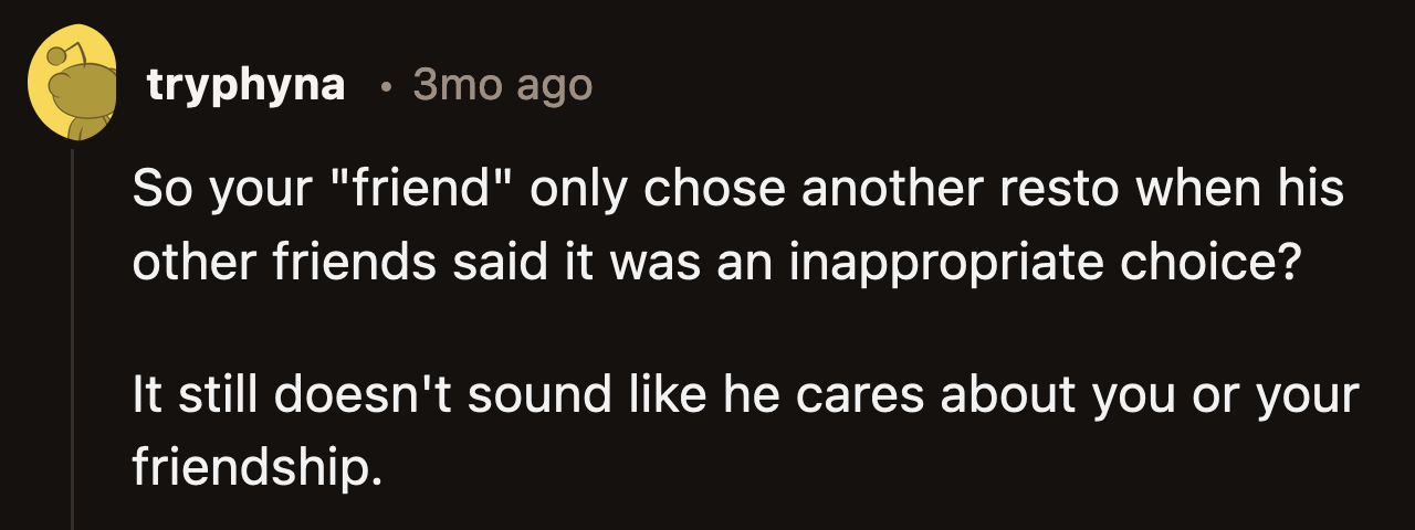 Redditors felt divided about OP's update. They felt Luke's apology was inauthentic since it only happened after most of their friends laughed at his choice.