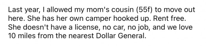 Her cousin doesn't pay any rent and has been storing some of her things in OP's shed.