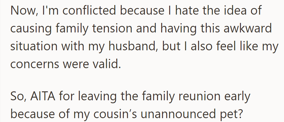 Conflicted by family tension and their husband’s disappointment, they wonder if leaving the reunion early was justified. Were they in the wrong?