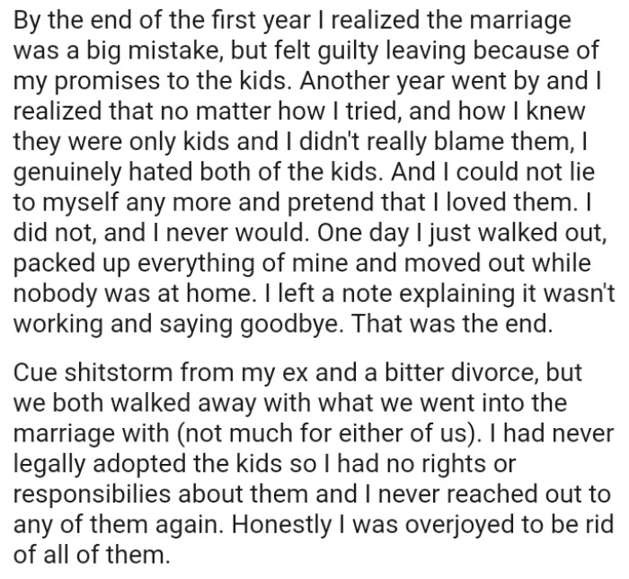 One day, the OP packed up everything of hers and moved out while nobody was at home