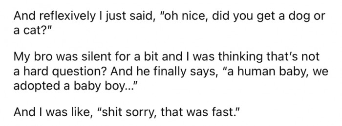 So, when OP's brother called to say, 