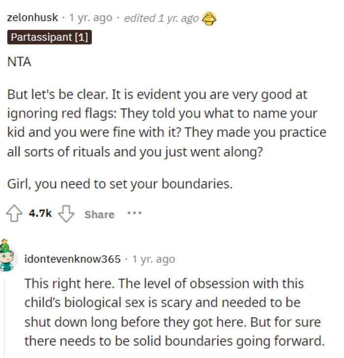 She does need to set her boundaries, but she also needs to probably step away from this family because they are obviously not okay.