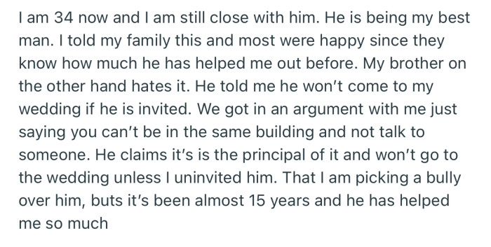 OP’s Brother Has Made It Clear That He Won’t Be Attending the Wedding If Max Is on the Guest List