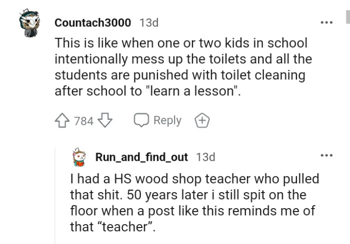 This Redditor is likening it to a school scenario