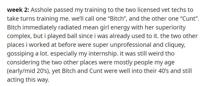 In week 2, after OP's boss passed on training duties to 