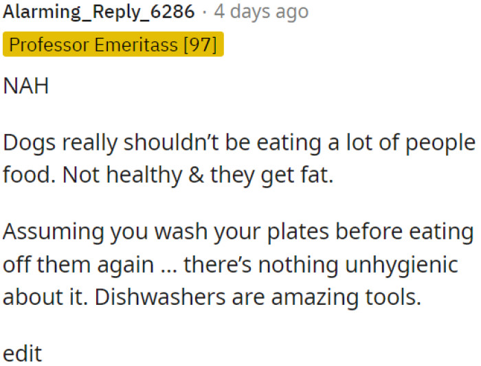 Human food is unhealthy and can make dogs overweight.