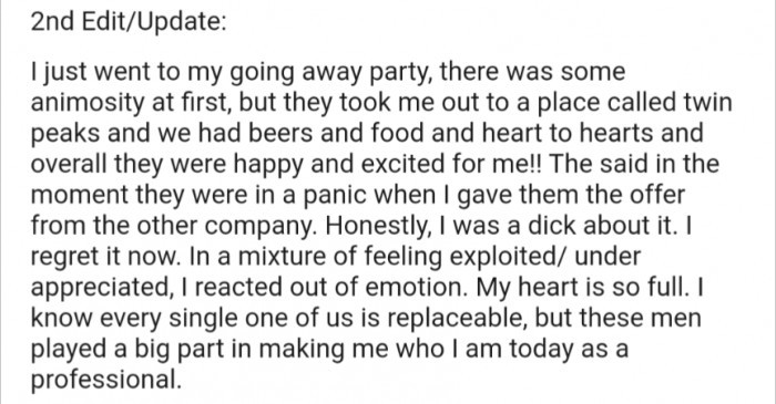 But wait, no beef was left behind here—at the end, everyone was happy for OP. And so are we!