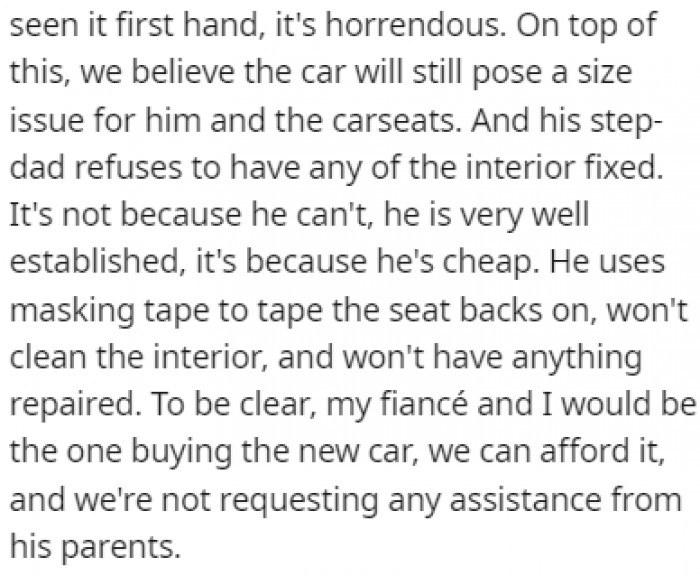 Another issue with the step-dad's car is that it's too small for OP's family
