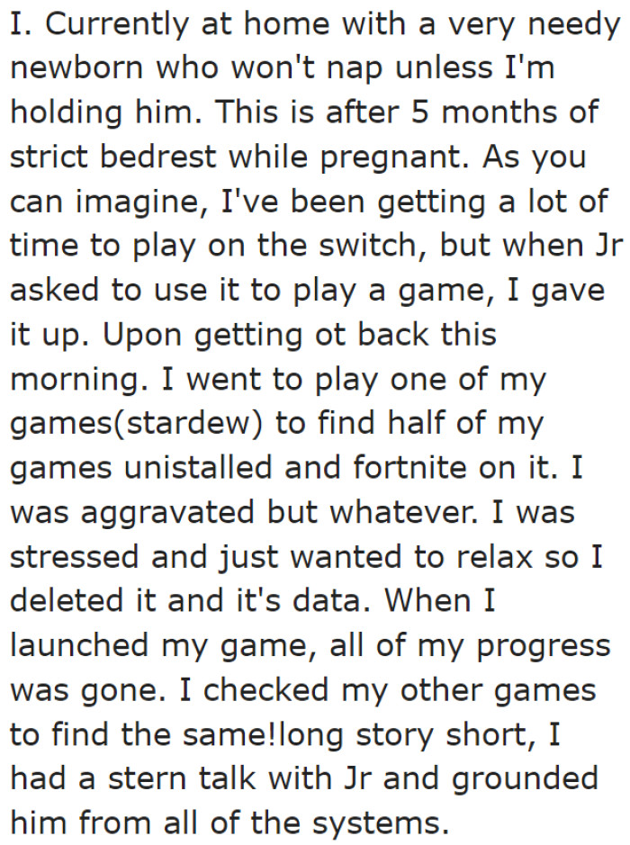 She's currently taking care of her newborn.