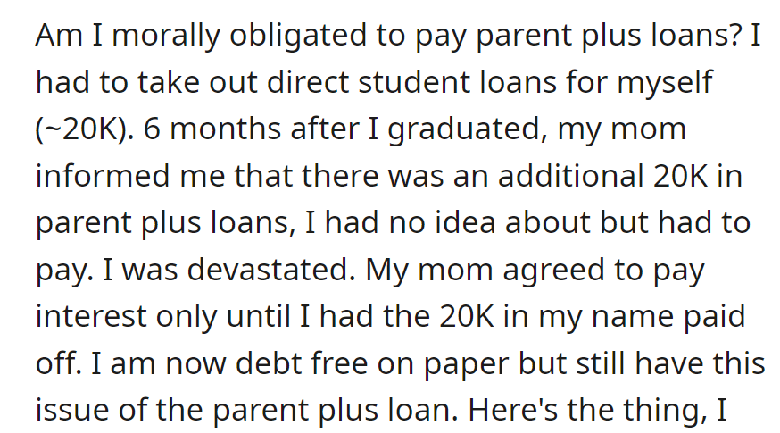 OP's asking if they are morally obligated to pay their parent...