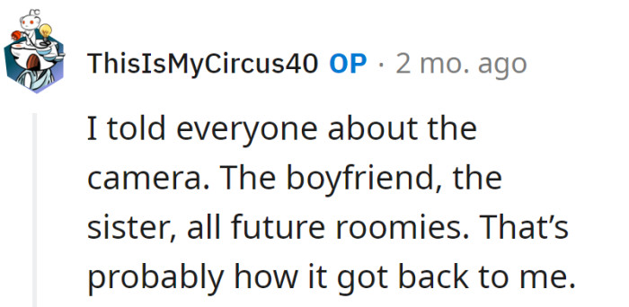 The OP said everyone knew about the missing camera