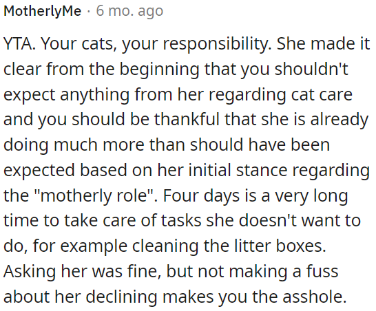 It's OP's responsibility to care for his cats.