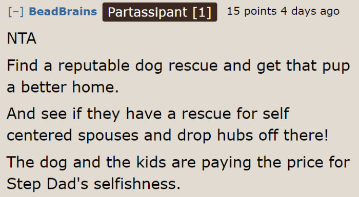 It's time to rehome the dog if no one is taking care of it properly.