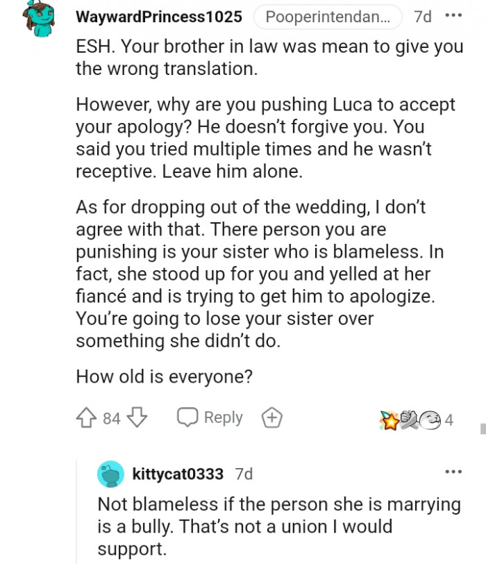 20. You are punishing your sister who is blameless