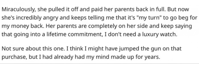 Luckily, Jen was able to get the money back from the travel agent to pay her parents. But now she's incredibly angry with OP.