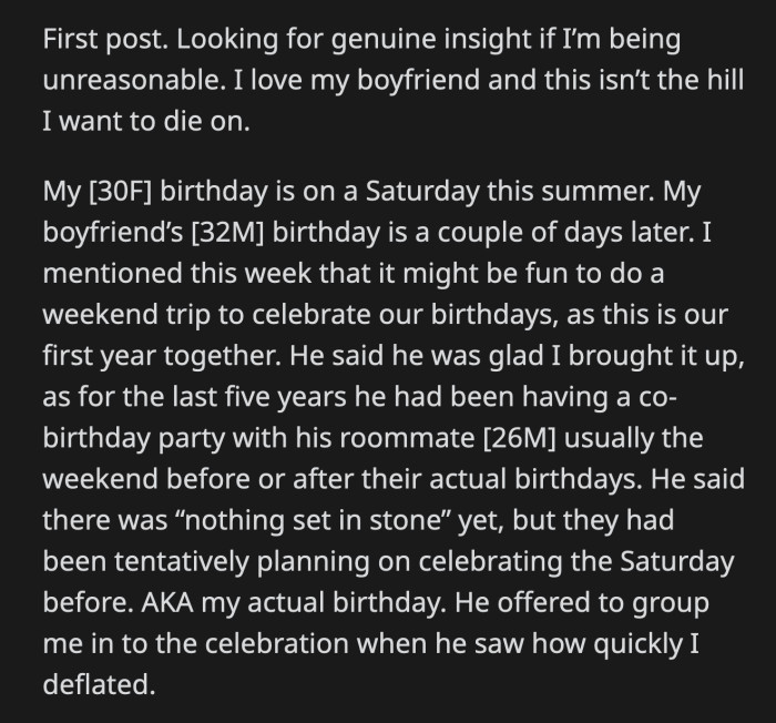 OP told her boyfriend that even if the trip didn't push through, she still wanted him to be a part of her birthday and do something special to mark the celebration