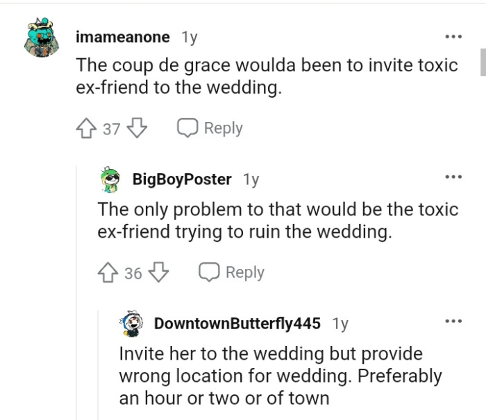 Inviting the friend creates a chance for the wedding to be ruined