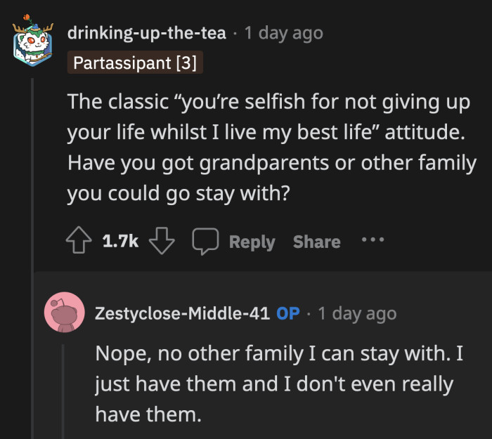 That is such a manipulative reason to guilt OP into agreeing