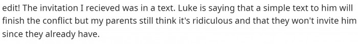 She then edits to add that she received the invitation in the form of a text and that a text to her husband would suffice.