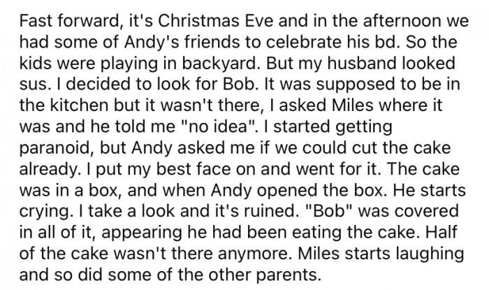 Fast forward to Andy's birthday party on Christmas Eve. The kids were playing in the backyard, and Andy asked if they could cut his birthday cake.