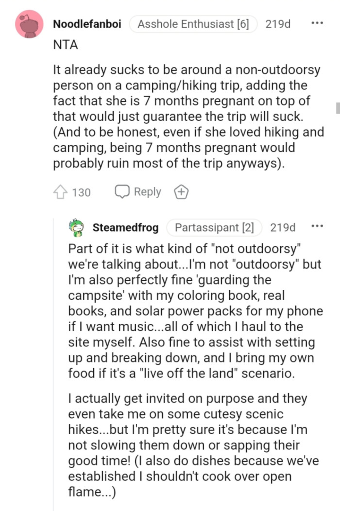 It should suck to be around a non-outdoorsy person on a camp trip