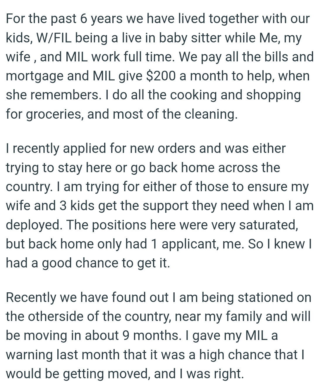 The OP Does All the Cooking, Grocery Shopping, and Most of the Cleaning