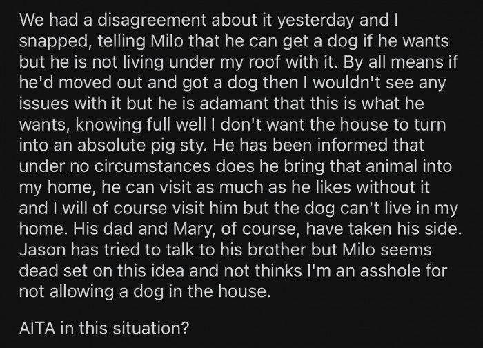 Mary and Op's ex took the son's side, which made Op doubt her decision.