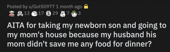 Apparently, being late for dinner because you were breastfeeding your son meant you weren't hungry
