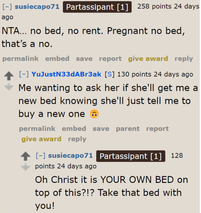 The OP can always ask her mom to buy her a new bed if her mom insists on having her give it up.