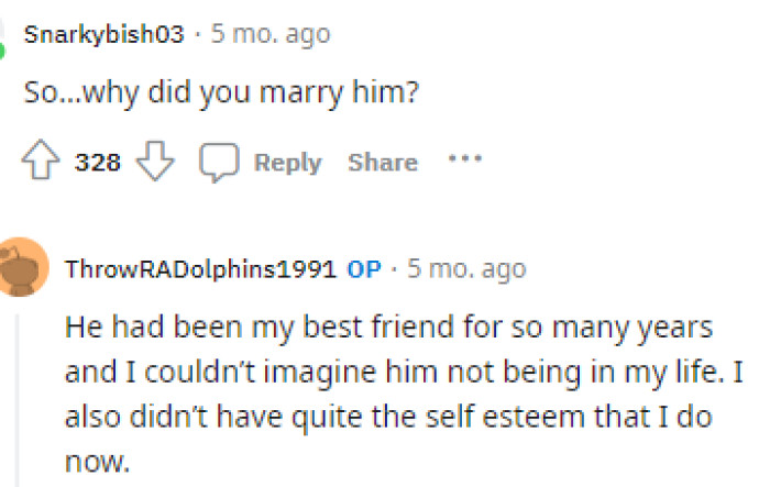 The first comment got lots of love because this is really what we are all thinking as we are reading her post.