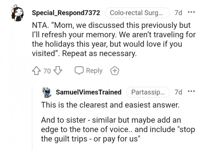 We aren't traveling for the holidays, according to this Redditor