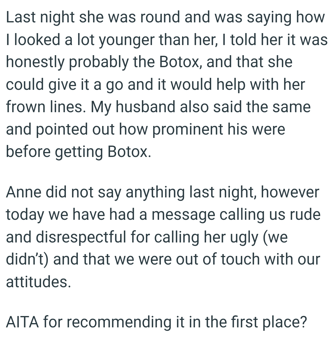 OP's husband pointed out how prominent his frown lines were before getting Botox