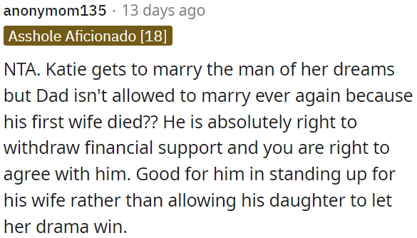 Good for him for prioritizing his wife over his daughter's drama.