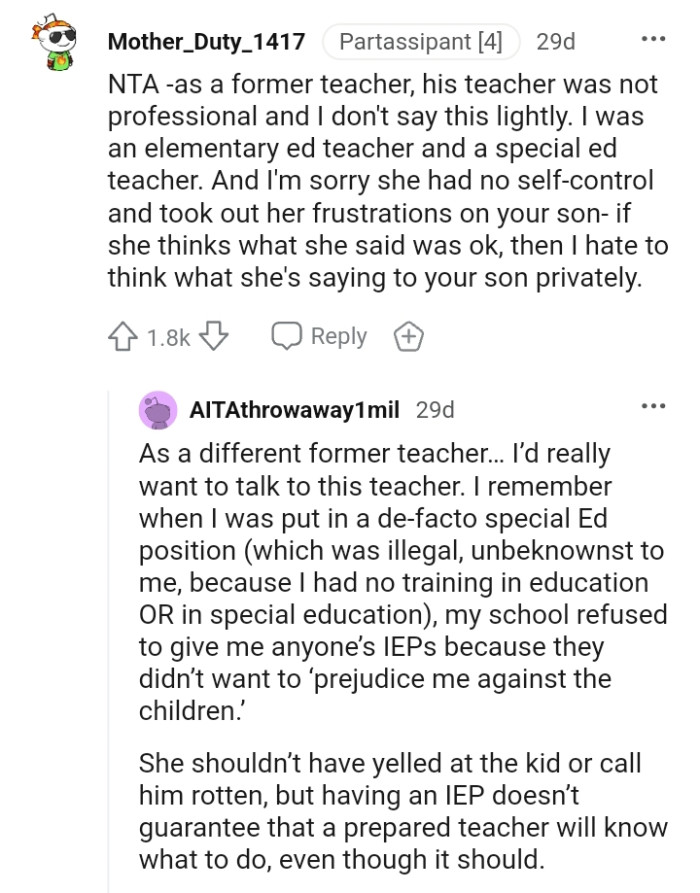 This redditor is sorry the teacher had no self control