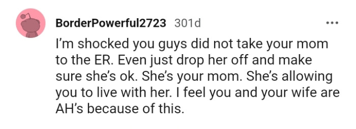 This Redditor is shocked they didn't take the mom to the ER