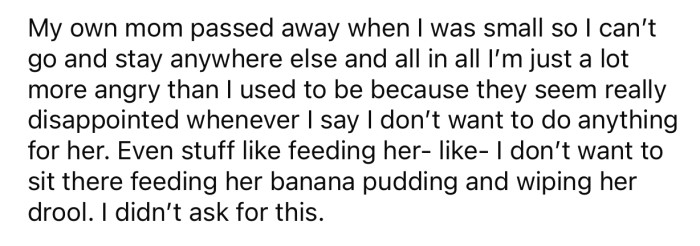 OP found herself in a situation her parents forced her into.