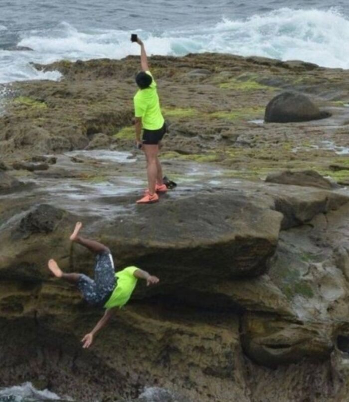 "Friend Down. The Other Just Cares About The Instagram Story"