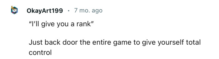 Whoever the poster is should consider this trick