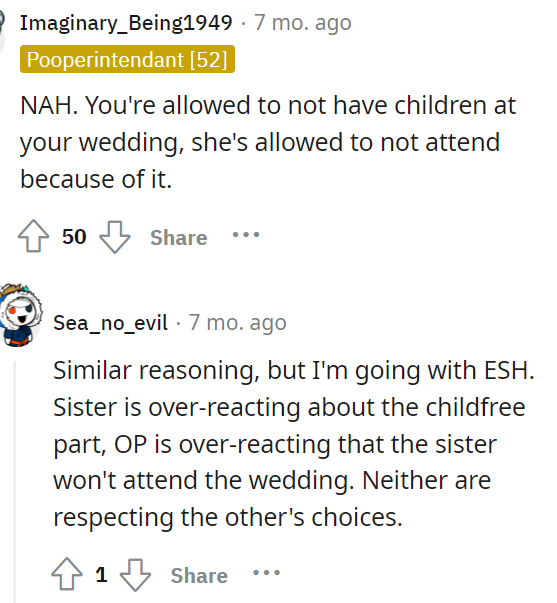 Some people agreed that either NAH or ESH because they are both entitled to their choices, and the commenter is correct that neither of them is respecting the other's decisions.