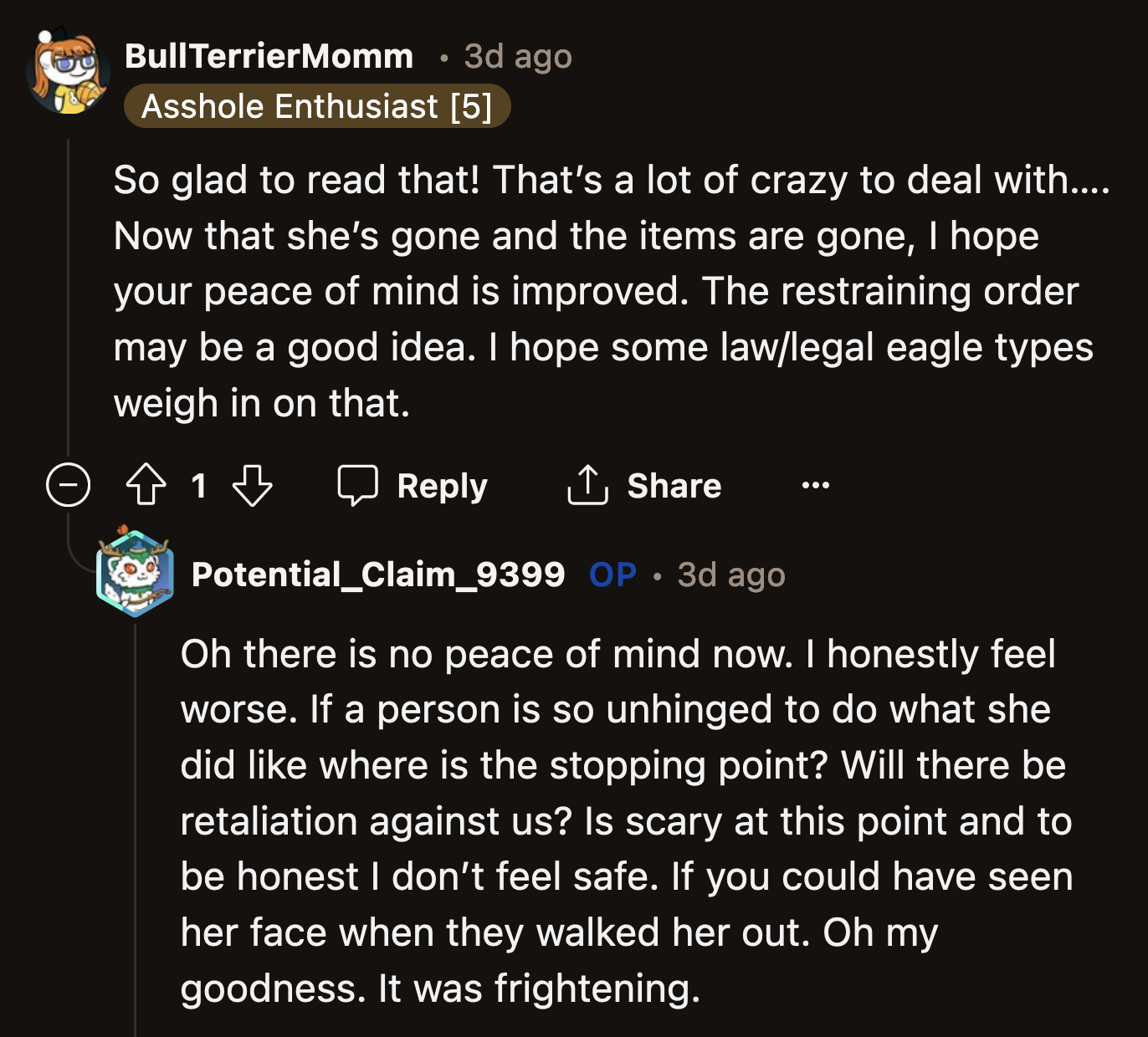 OP and her husband were so worried it wasn't just about what the coworker had done. They immediately donated the coworker's used items.