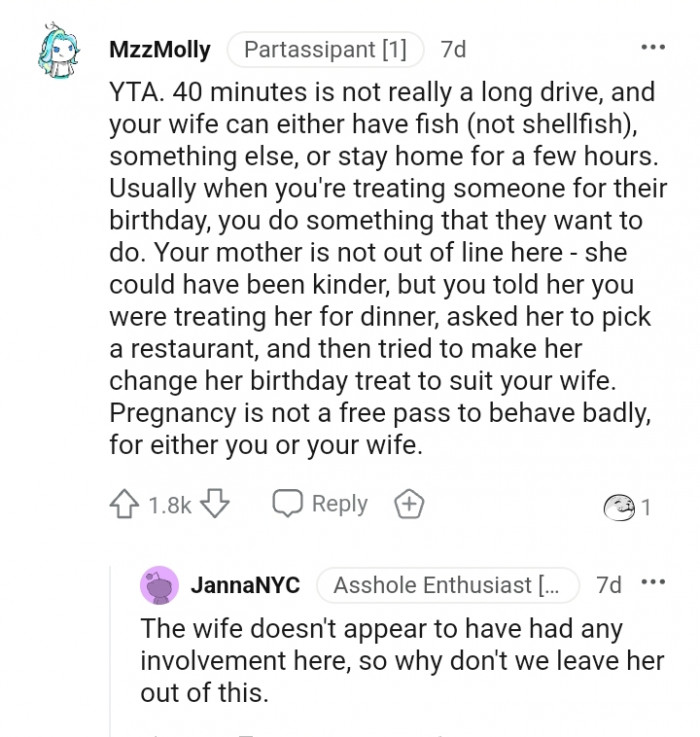 Your mother is not out of line here