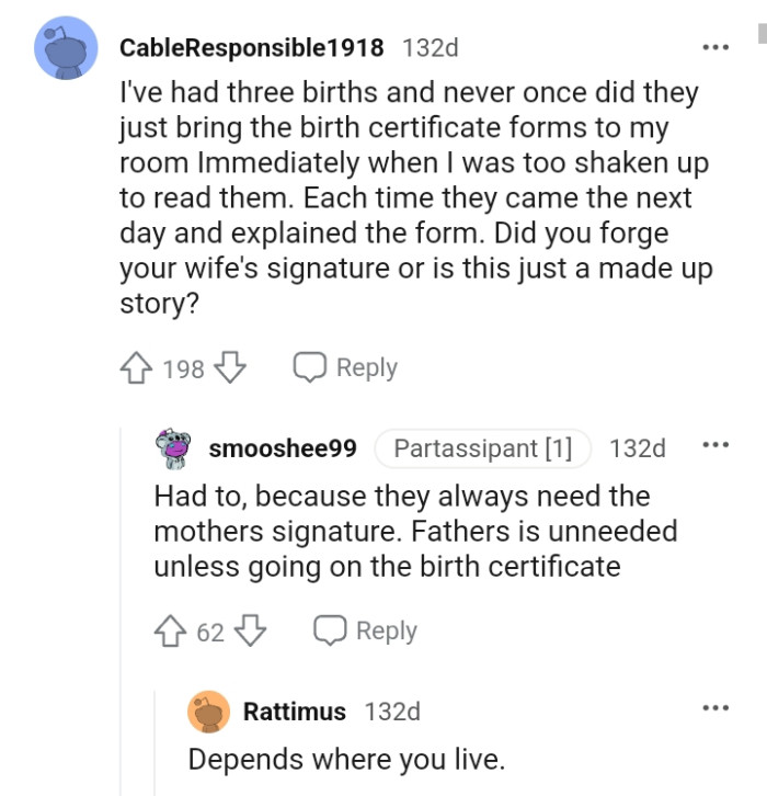 This Redditor wants to know if the OP forged his wife's signature