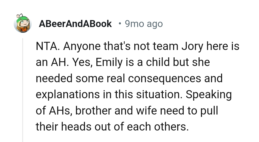 Brother and wife need to pull their heads out