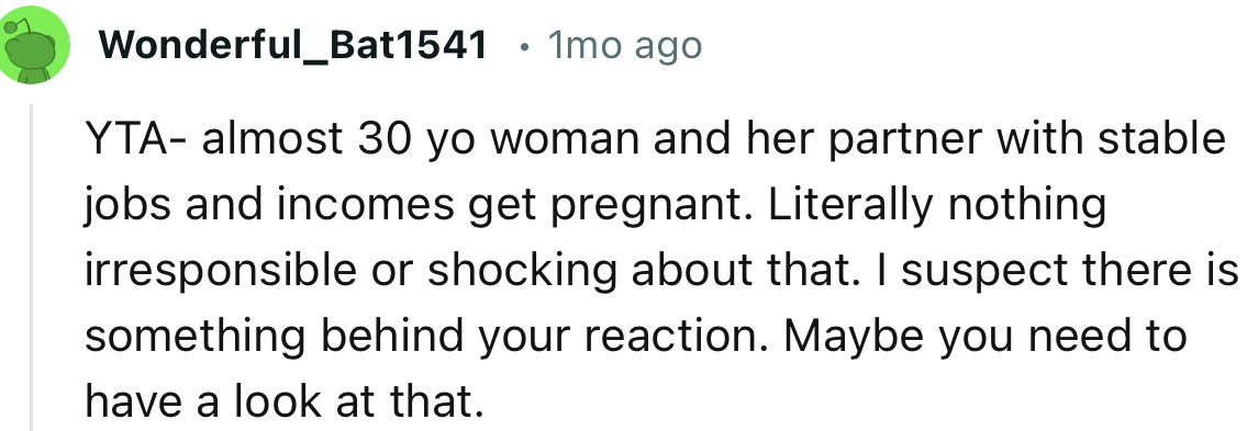 “YTA—almost 30-year-old woman and her partner with stable jobs and incomes get pregnant.”