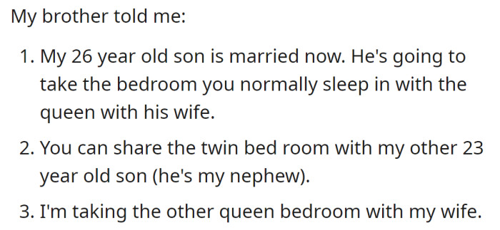 So his brother had already considered the sleeping plan and told him: