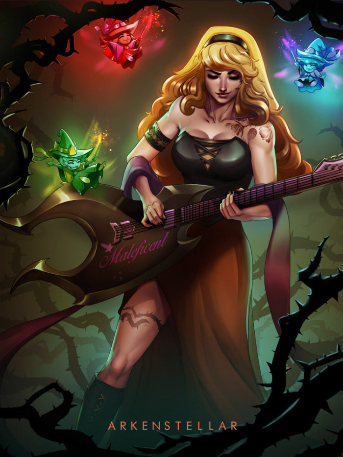 2. Taking the second spot is the rock star guitar playing princess, Aurora